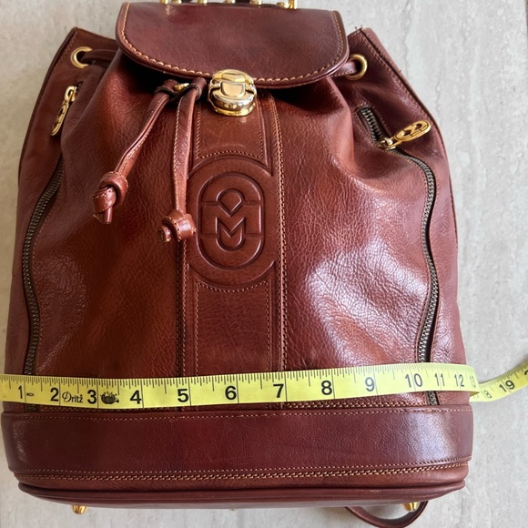 Marino Orlandi Cognac Leather Drawstring Bucket Sling Bag Backpack - Picture 10 of 16